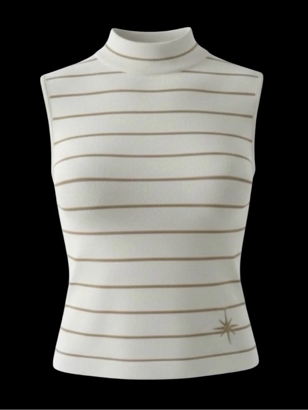 St. John Ivory with Gold Metallic Stripes Sleeveless Mock Neck Knit Sweater